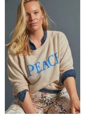 Anthropologie Saturday Sunday Cozy Cashmere Boatneck Peace Sweater